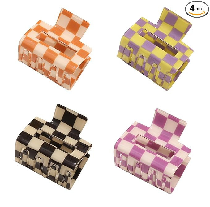 4 Pack Checkered Hair Claw Clips, BetterJonny Square Medium Checker Barrettes Cute Hair Claw Hair... | Amazon (US)