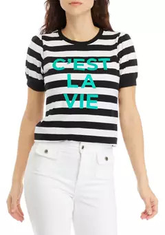KARL LAGERFELD PARIS Women's Short Sleeve C'est La Vie Knit Top | Belk