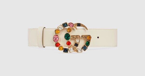 Leather belt with crystal Double G buckle | Gucci (EU)