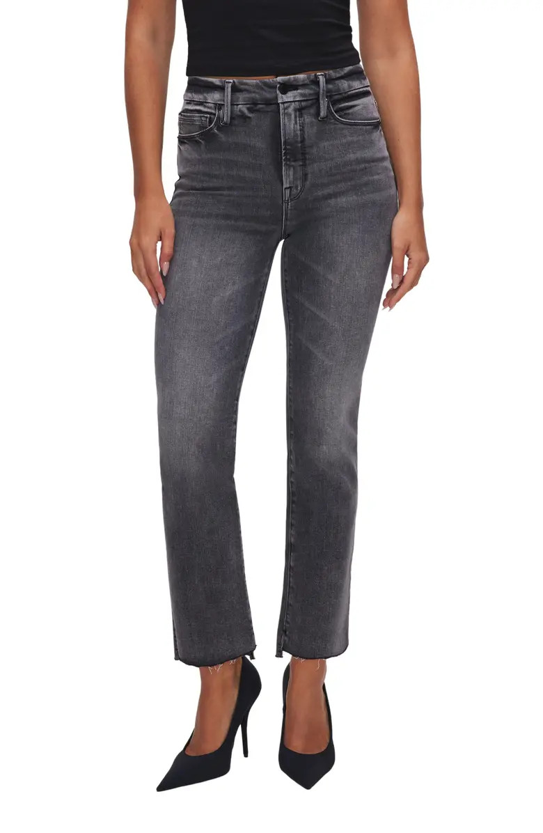 Good American Good Curve Raw Hem High Waist Straight Leg Jeans | Nordstrom | Nordstrom