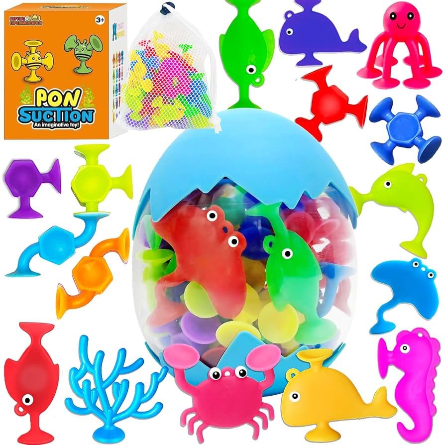 Bath Toys for Kids Ages 1-3, 32 PCS Suction Cup Toys No Hole Bathtub Toys for Toddlers 3-5 Ocean ... | Amazon (US)