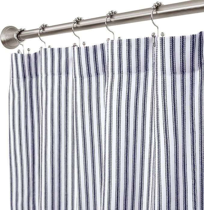 Cackleberry Home Navy Blue and White Ticking Stripe Woven Cotton Shower Curtain Extra Long 72 Inc... | Amazon (US)