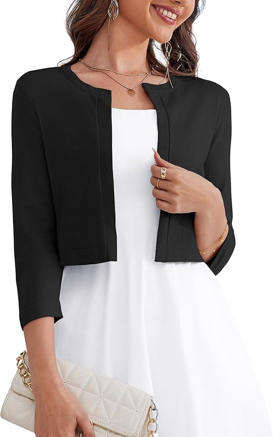 OmicGot Women's 3/4 Sleeve Open Front Knit Cropped Bolero Shrug Cardigan Sweater for Women S-XL | Amazon (US)