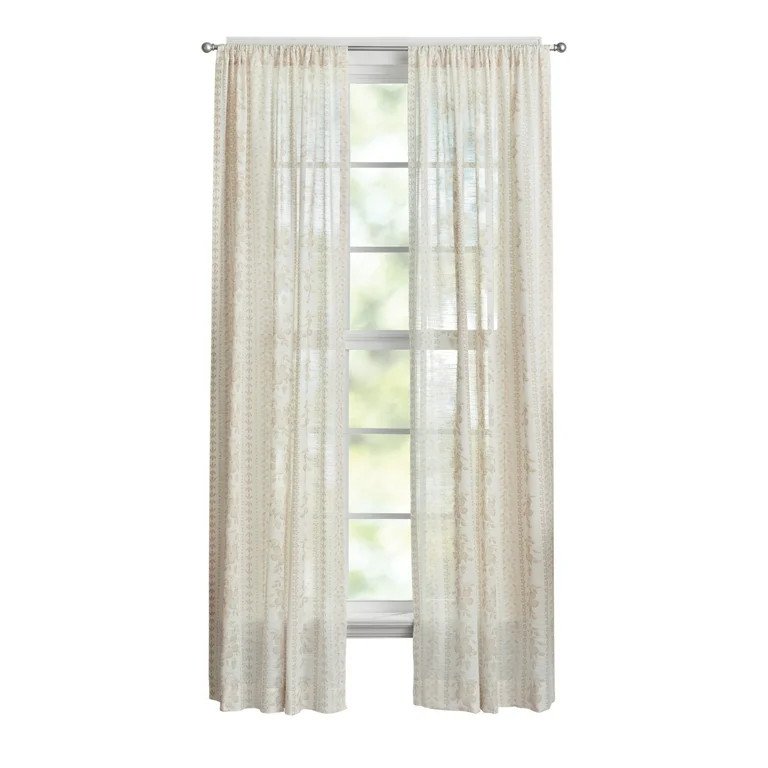 The Pioneer Woman Hattie Stripe 2 Pack Curtain Panel, BCI Cotton 40" W x 84" L, Floral, Linen, Ro... | Walmart (US)