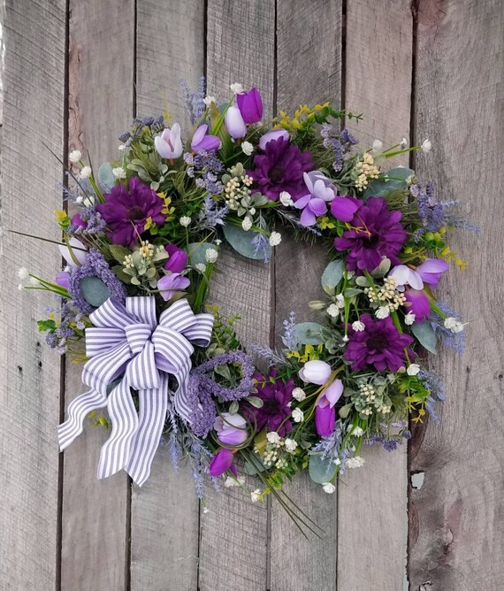 Spring Wreath for Door Victorian Wreath Purple Flower | Etsy | Etsy (US)