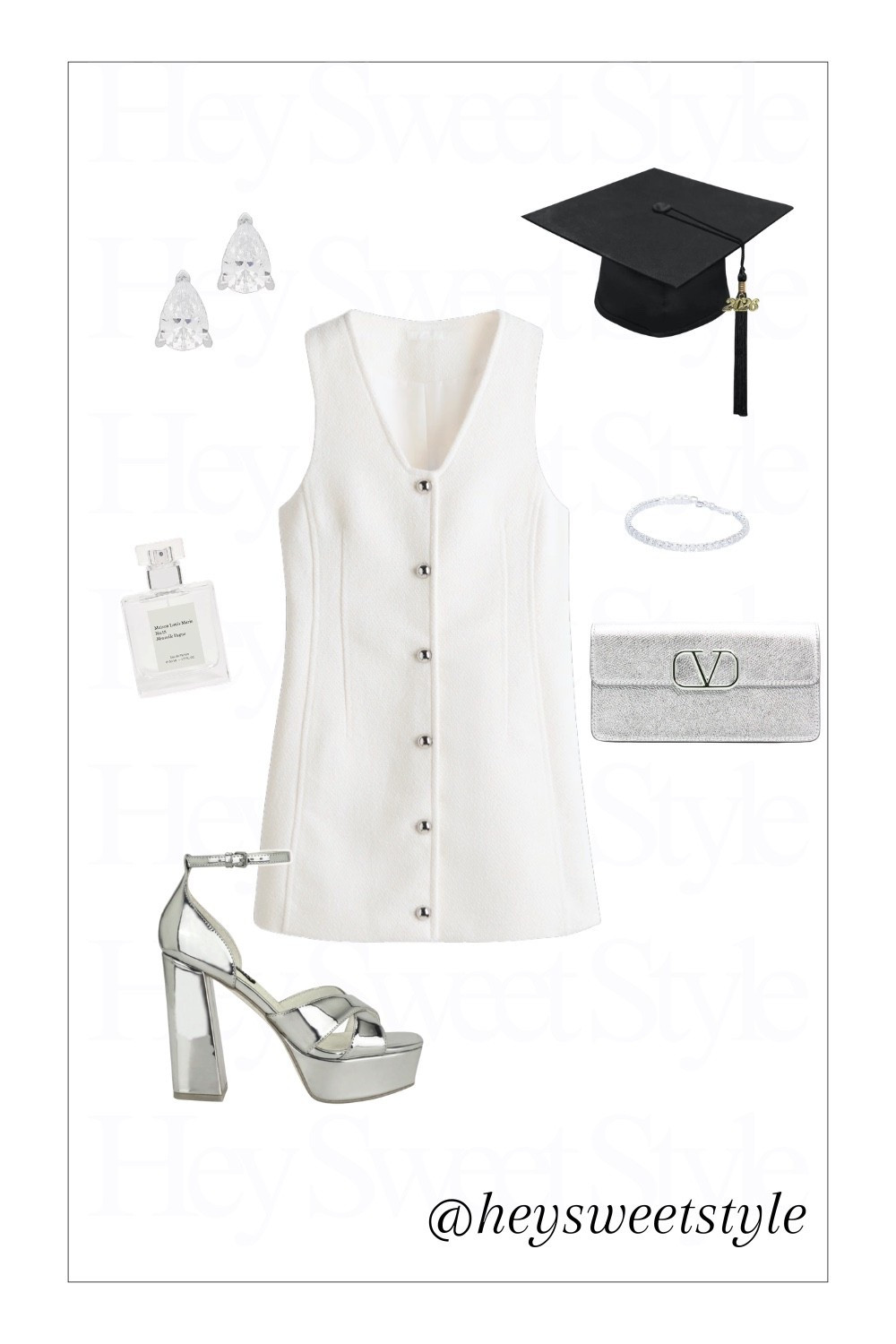 Bouclé mini dress & silver accessories | 10 College Graduation Outfit Ideas 🎓