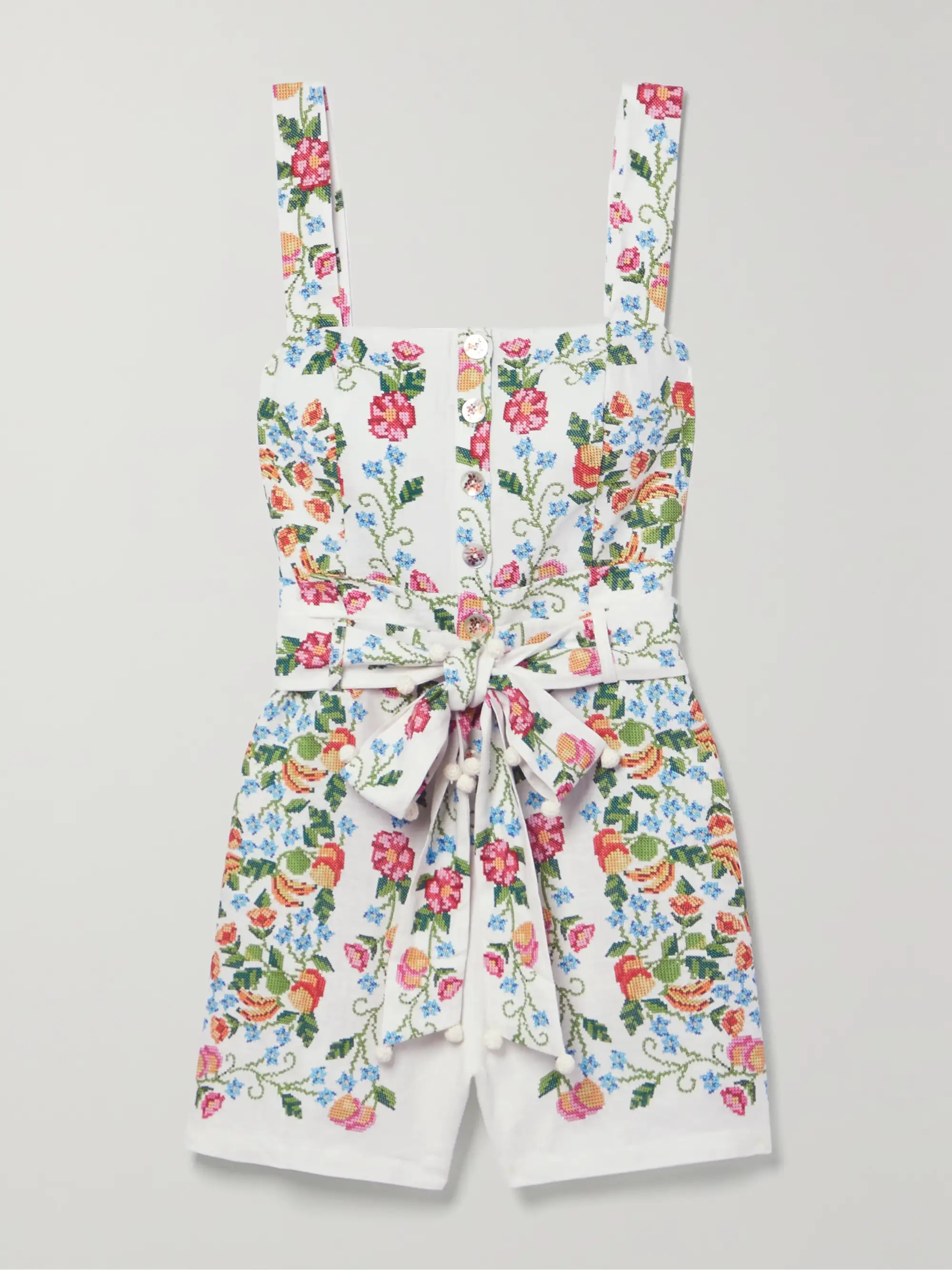 Belted shirred floral-print linen-blend playsuit | NET-A-PORTER (US)