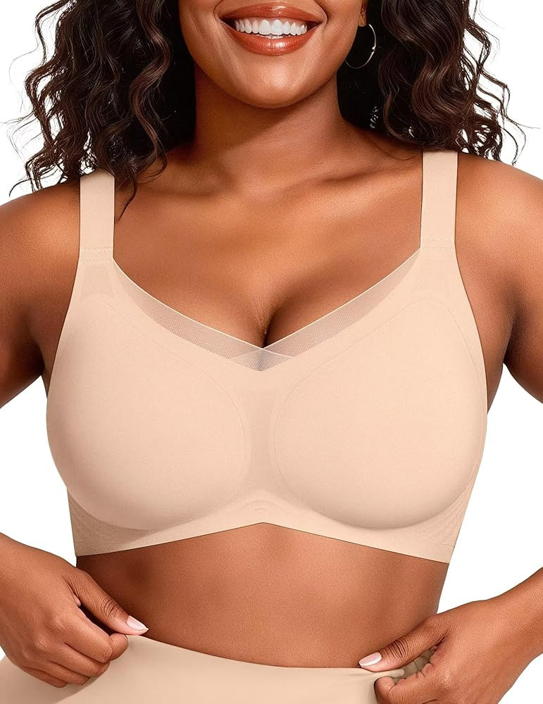 Vertvie Wireless Bras for Women No Underwire Supportive Mesh Crossover Bra Seamless Push Up Full ... | Amazon (US)