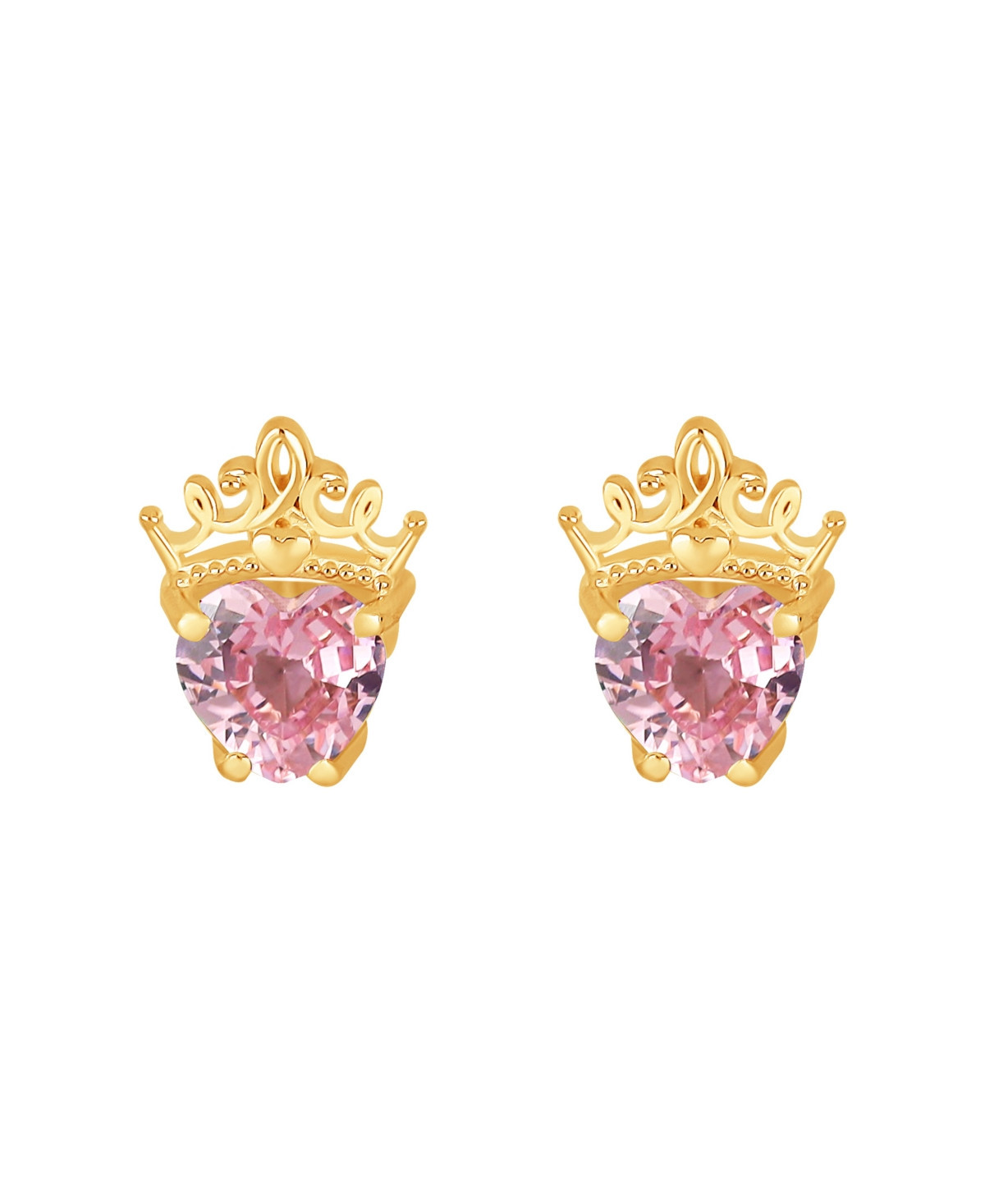 Disney Cubic Zirconia Heart Earrings in 10K Yellow Gold - Gold, Pink | Macy's