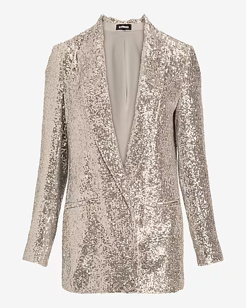 Champagne Sequin Boyfriend Blazer | Express