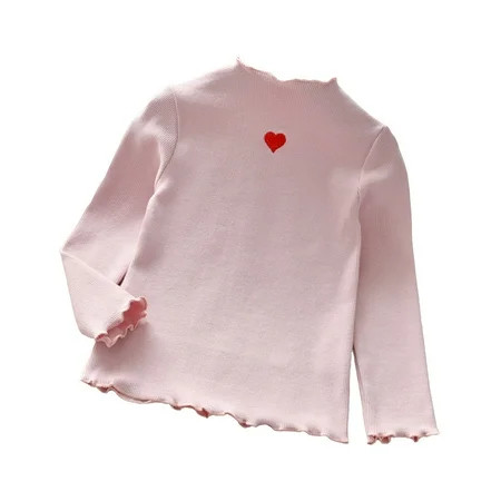 Toimothcn Toddler Girls Shirt Tops Casual Love Heart Printed Ruffled Long Sleeve Knitted T Shirt Breathable Loose Fit Pullover Shirt Tops Suitable For Dailywear | Walmart (US)