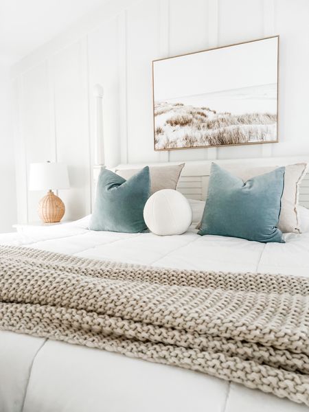 Love our neutral bedding!

Chunky knit throw blanket in natural, wicker table lamp, coastal decor, coastal wall art, beach landscape, blue velvet throw pillow, round throw pillow, sphere throw pillow, white comforter, pottery barn dupe, sleep pillows, white sheets, soft sheets.
#bedroom #amazon #target

#LTKFind #LTKstyletip #LTKhome
