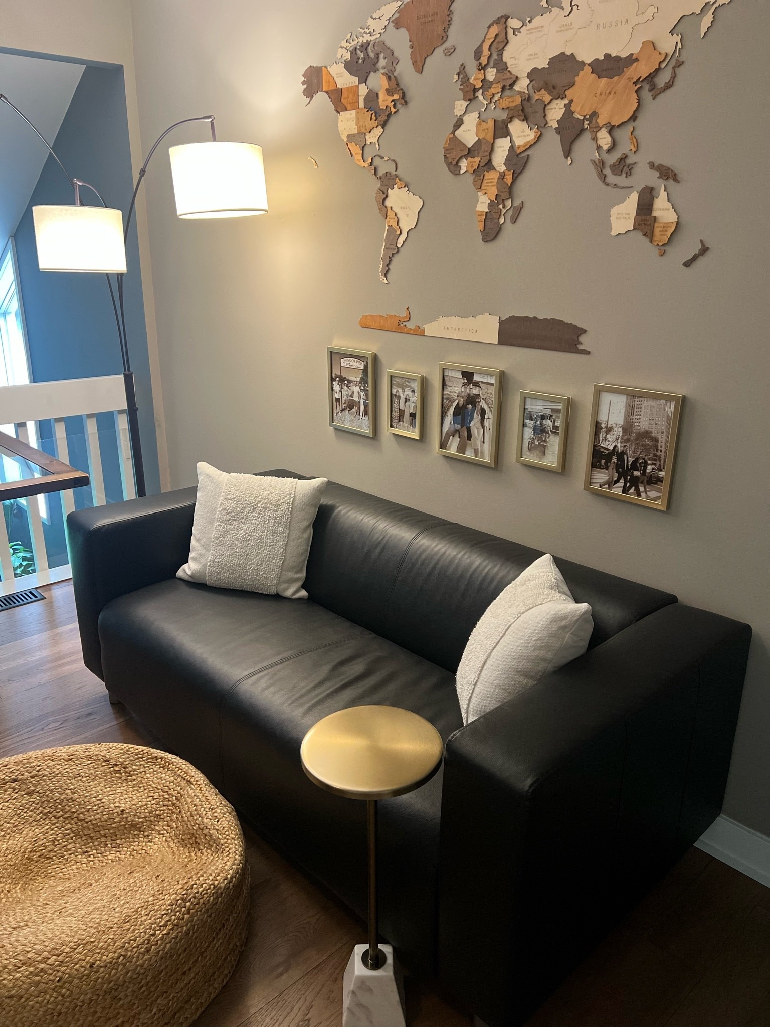Updated my office space with some cute new frames, map puzzle wall, table $ pouf

#LTKSaleAlert #LTKHome #LTKTravel