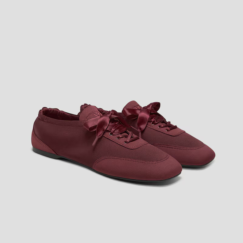 Square-Toe Lace-Up Satin Sneakerina (Cristina) | VIVAIA