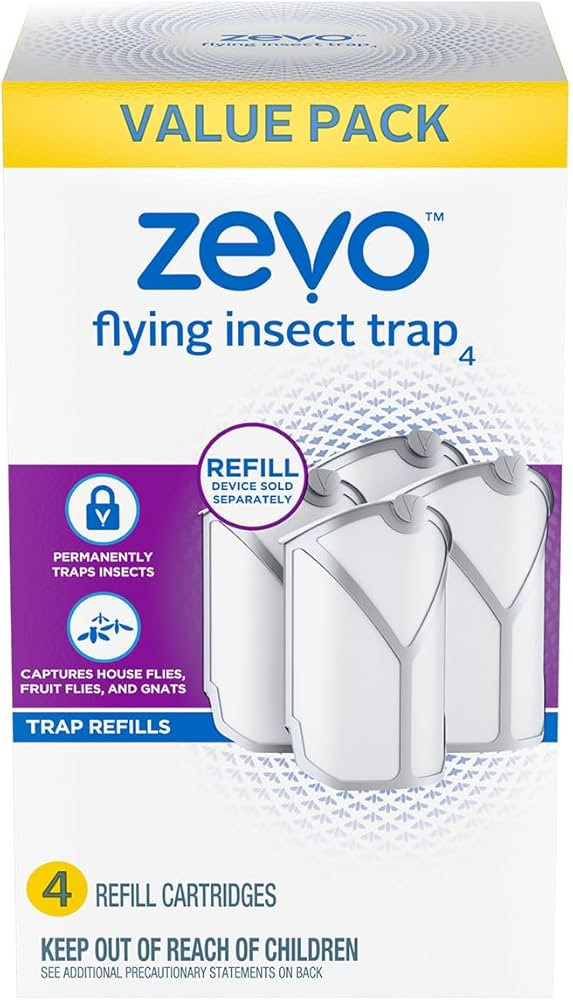 Zevo Flying Insect Trap Refill Cartridges, Fly Trap, Fruit Fly Trap (4 Refill Cartridges) | Amazon (US)
