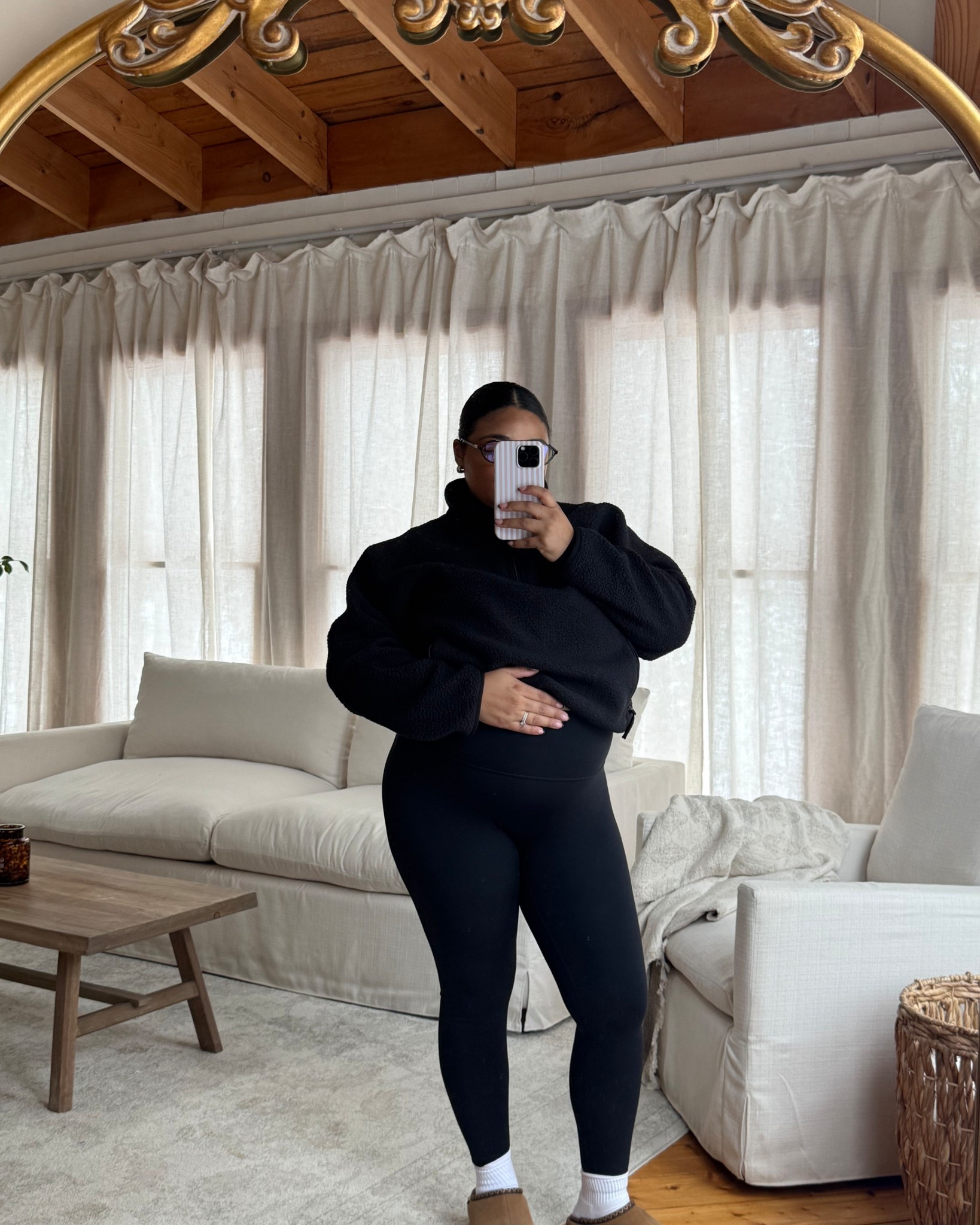 This is practically all I’ve worn throughout pregnancy 🖤 Wearing a large in tops/bottoms and an xl in the fleece! 

#LTKFindsUnder50 #LTKBump #LTKMidsize