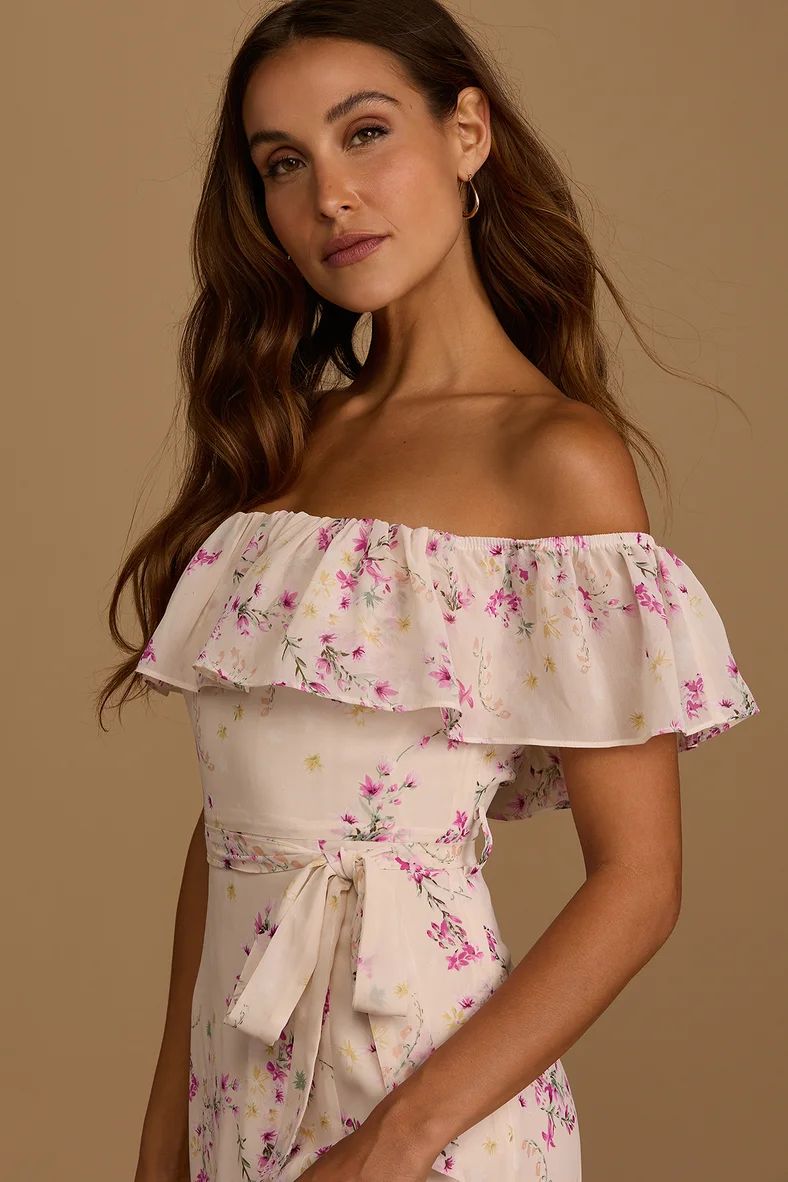Amazing Moment Light Pink Floral Print Off-the-Shoulder Dress | Lulus (US)