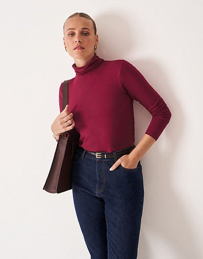 Modal Blend Second Skin Roll Neck Top in Red | Crew Clothing (UK)