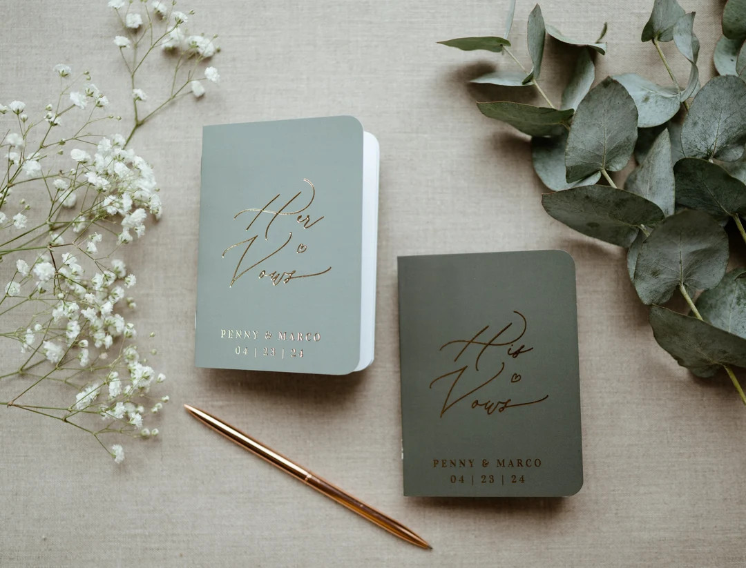 Green and Gold Wedding Vow Books Set of 2 Foil Vow Booklets - Etsy | Etsy (US)