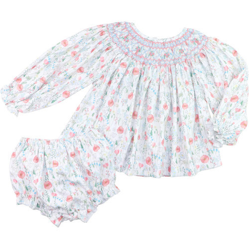 Smocked Poppy Print Corduroy Diaper Set | Cecil and Lou