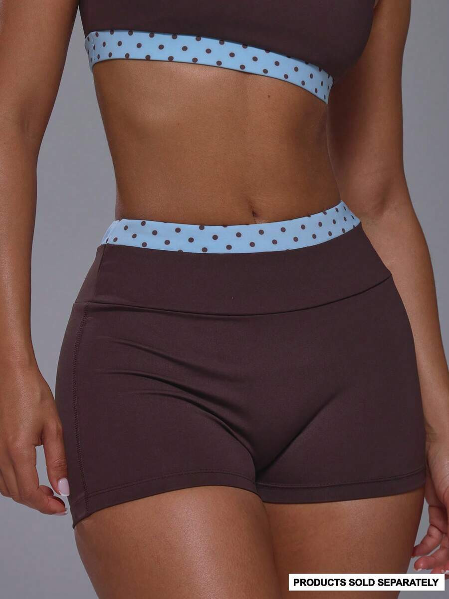 Musera Sport Double Layered Contrast Colour Blue Polka Dot Fitted Active Mini Shorts Only Sport W... | SHEIN