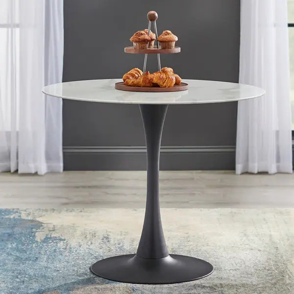 Simple Living Rho Faux Marble/ Glass Pedestal Dining Table - Overstock - 31812676 | Bed Bath & Beyond