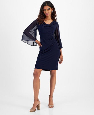 Connected Petite Drape-Neck Gathered-Detail Sheath Dress - Macy's | Macy's