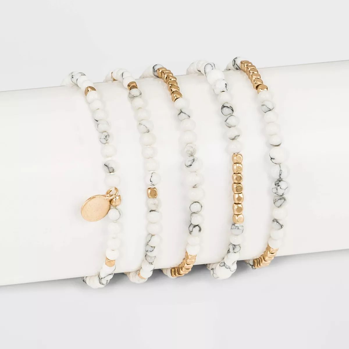 Howlite Multi-Strand Bracelet Set 5pc - Universal Thread™ White/Gold | Target
