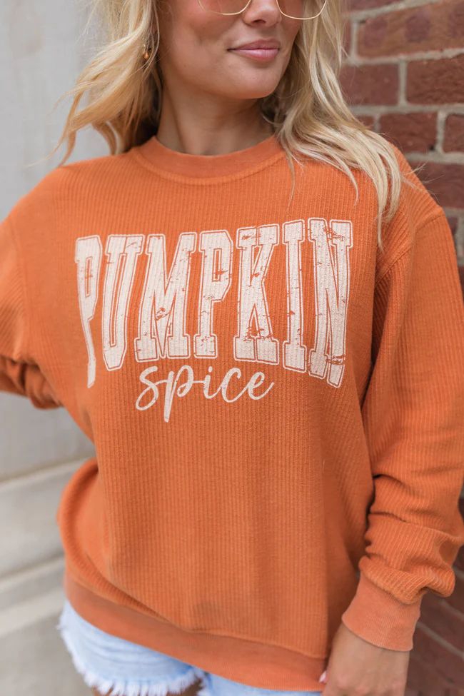 Pumpkin Spice Rust Corded Graphic Sweatshirt | Pink Lily