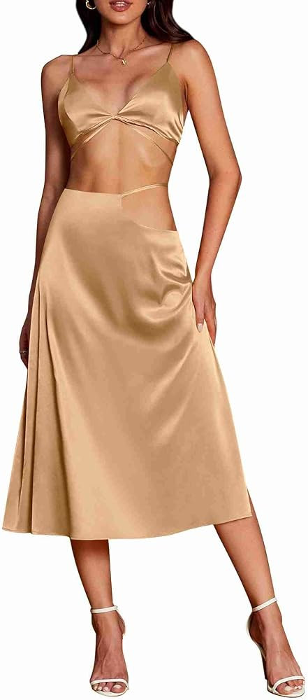 ZAFUL Women Sexy Bodycon Party Dresses Backless Spaghetti Straps Clubwear Satin Mini Dress | Amazon (US)