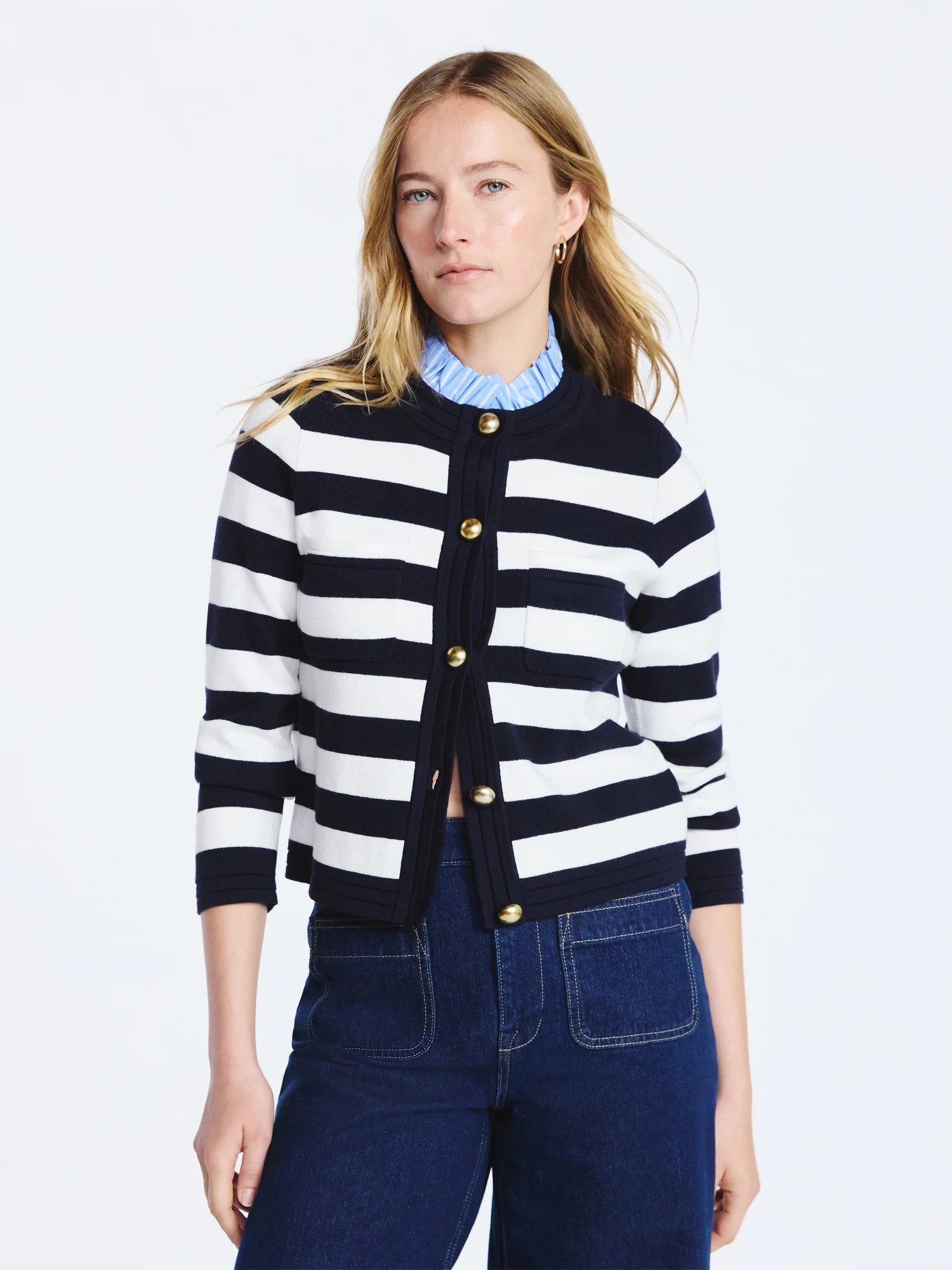 Free Assembly Women's Ruffle Neck Cardigan Sweater, Midweight, Sizes XS-XXL | Walmart (US)