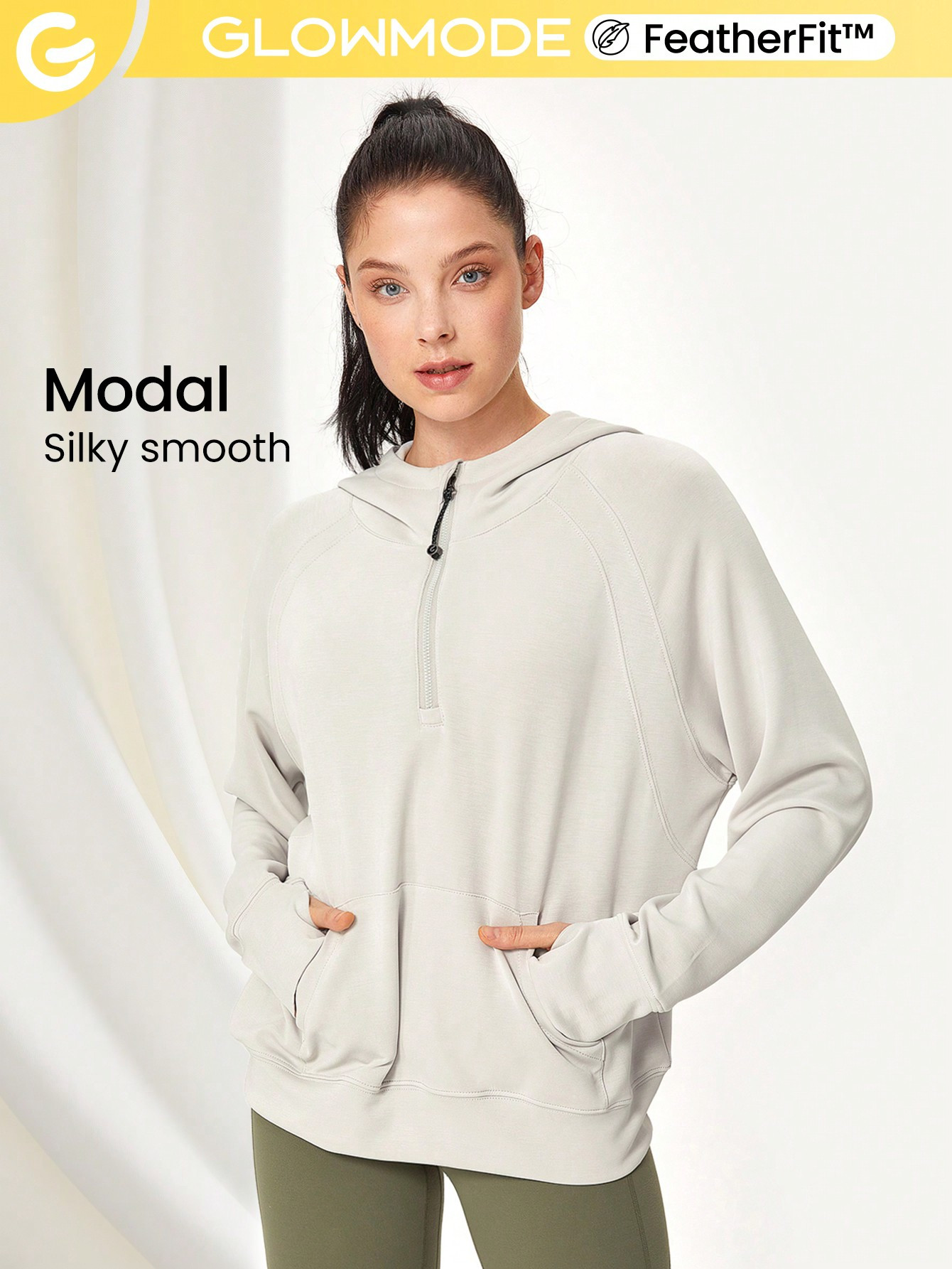GLOWMODE Modal Silk Touch Oversized Half-Zip Hoodie | SHEIN