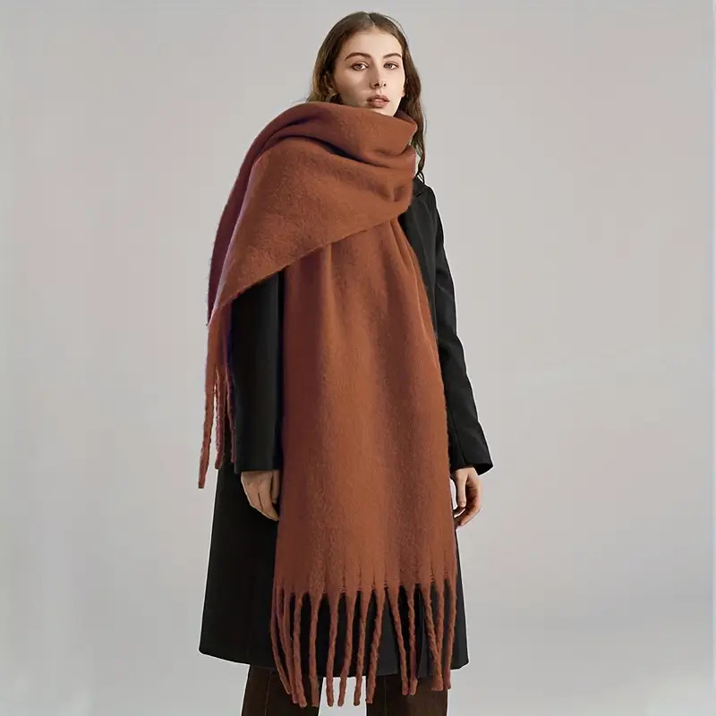Simple Solid Color Tassel Chunky Scarf Retro Stylish - Temu | Temu Affiliate Program