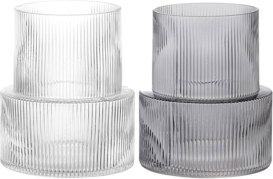 YANWE1 Clear Glass Vase,Black Ribbed Vase, Fluted Glass Vase, Flower Vase, Modern Vase, Ribbed Gl... | Amazon (US)