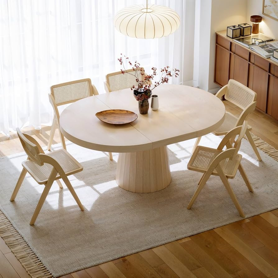 homary Extendable Dining Table Round to Oval 39"-55", Solid Wood Kitchen Table for 4-6 People, Sp... | Amazon (US)