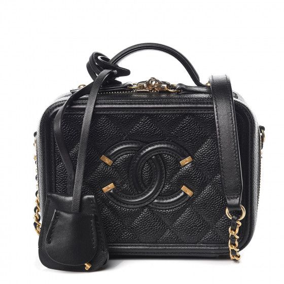 CHANEL Caviar Quilted Small CC Filigree Vanity Case Black | Fashionphile
