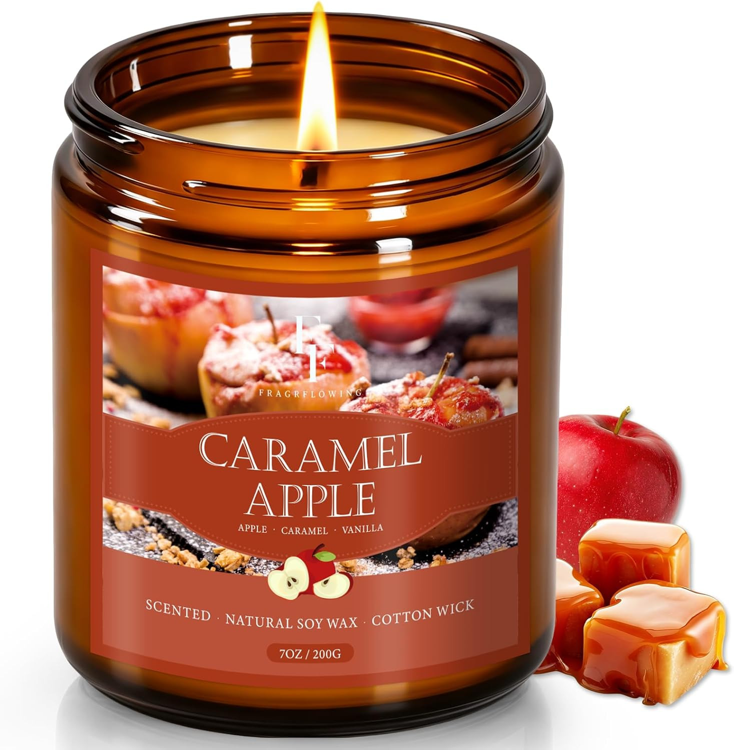 Fall Candle, Caramel Apple Scented Candles for Home, Natural Soy Autumn Candle Aromatherapy Candle, 7 oz Jar Candles Fall Gifts for Women Men | Amazon (US)
