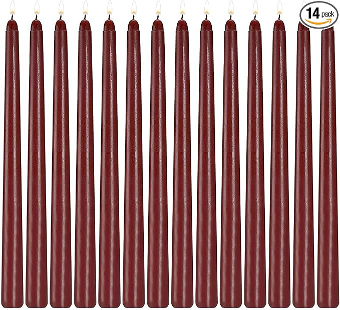 14 Pack Dark Red Taper Candles 12 Inch Tall 3/4 Inch Thick Burn 10 Hours (Burgundy) | Amazon (US)