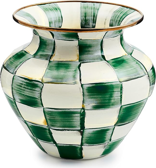 MACKENZIE-CHILDS Enamel Large Vase, Unique Flower-Vase Decor, Green-and-White Emerald Check | Amazon (US)