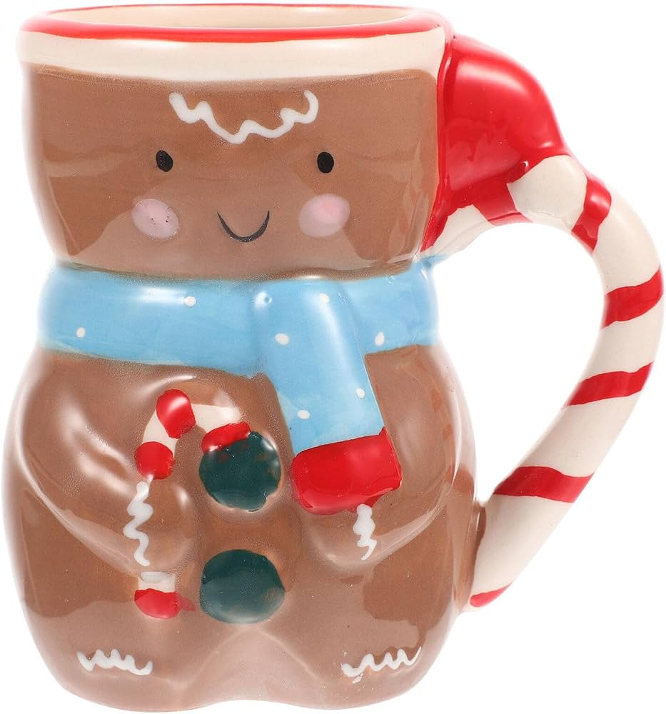 Luxshiny Gingerbread Man Mugs, Ceramic Christmas Coffee Mugs Cute 3D Snowmen Mugs Novelty Milk Te... | Amazon (US)