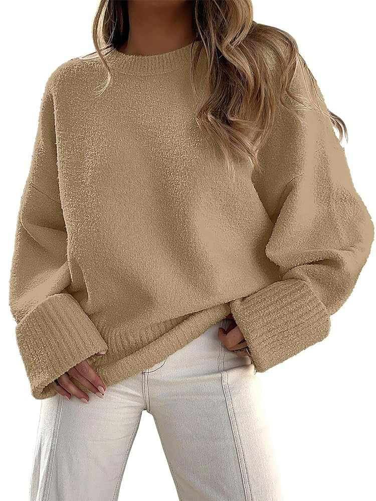 Prinbara Womens Oversized Sweater Crewneck Long Sleeve Fuzzy Knit Chunky Warm Pullover Sweaters T... | Amazon (US)