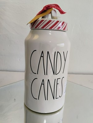 RAE DUNN Candy Cane 8" Canister with Red Stripe Peppermint Lid Christmas | eBay US