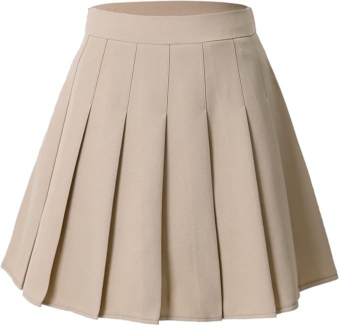 Hoerev Beige Mini Plaid Pleated Skater Tennis School Uniform Skirt with Lining Shorts,US 2 at Ama... | Amazon (US)