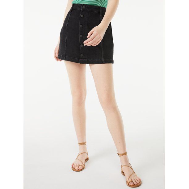 Free Assembly Women's Button Front Denim Mini Skirt | Walmart (US)