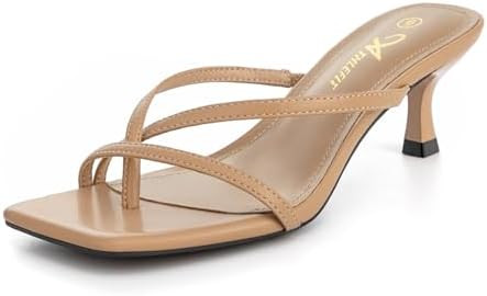 Athlefit Women's Strappy Kitten Heels Flip Flops Square Open Toe Low Heels Fashion Party Dress Th... | Amazon (US)