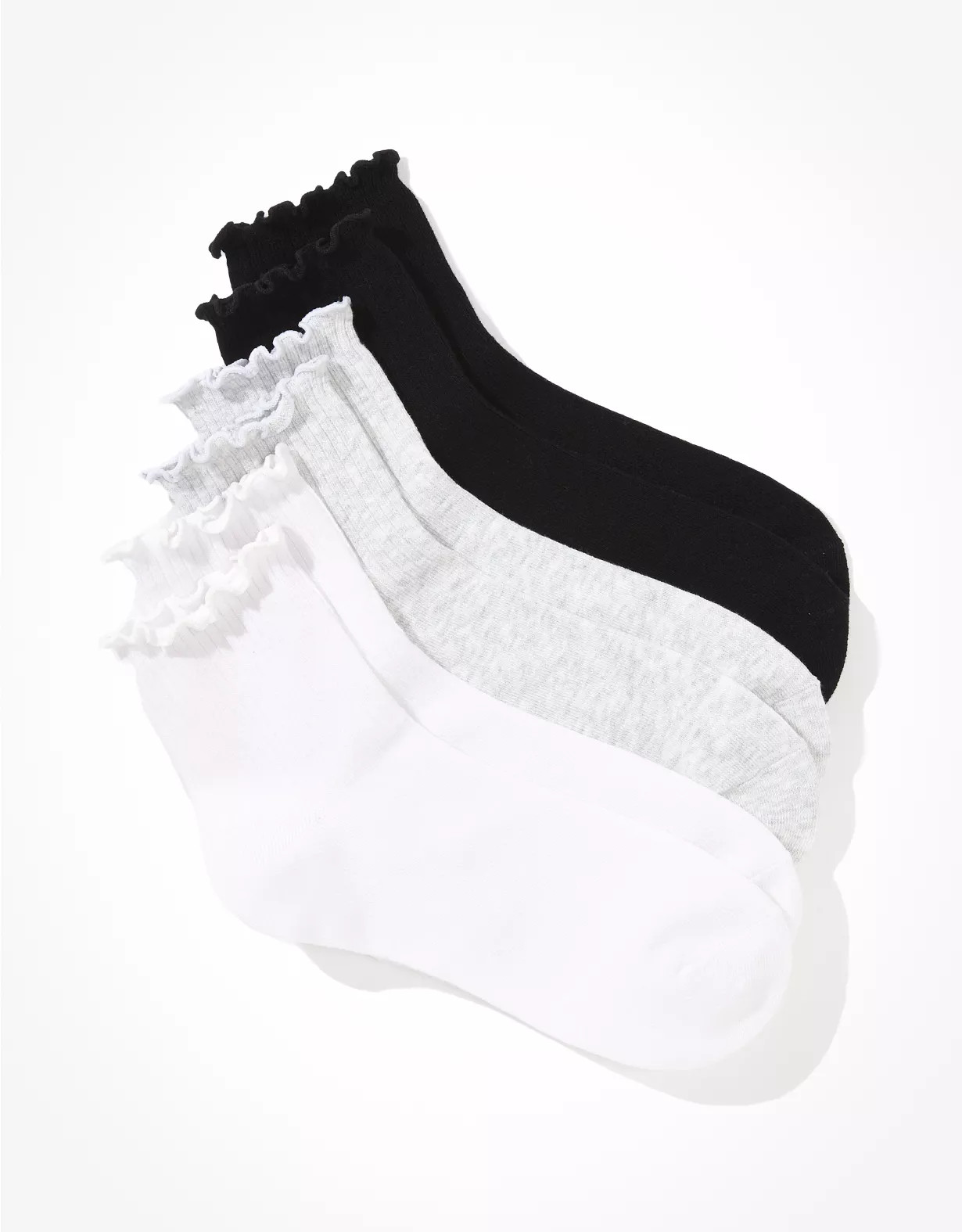 AE Ruffle Trim Boyfriend Socks 3-Pack | American Eagle Outfitters (US & CA)