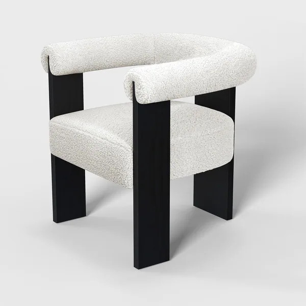 Owena Modern Armchair Upholstered Brushed Fabric with Padding Wood Frame - Ivory | Bed Bath & Beyond