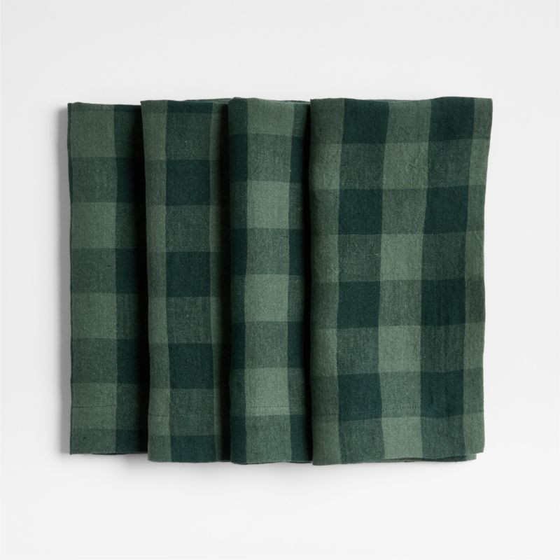 Marin Spruce Green EUROPEAN FLAX -Certified Linen Buffalo Check Napkin, Set of 4 + Reviews | Crat... | Crate & Barrel
