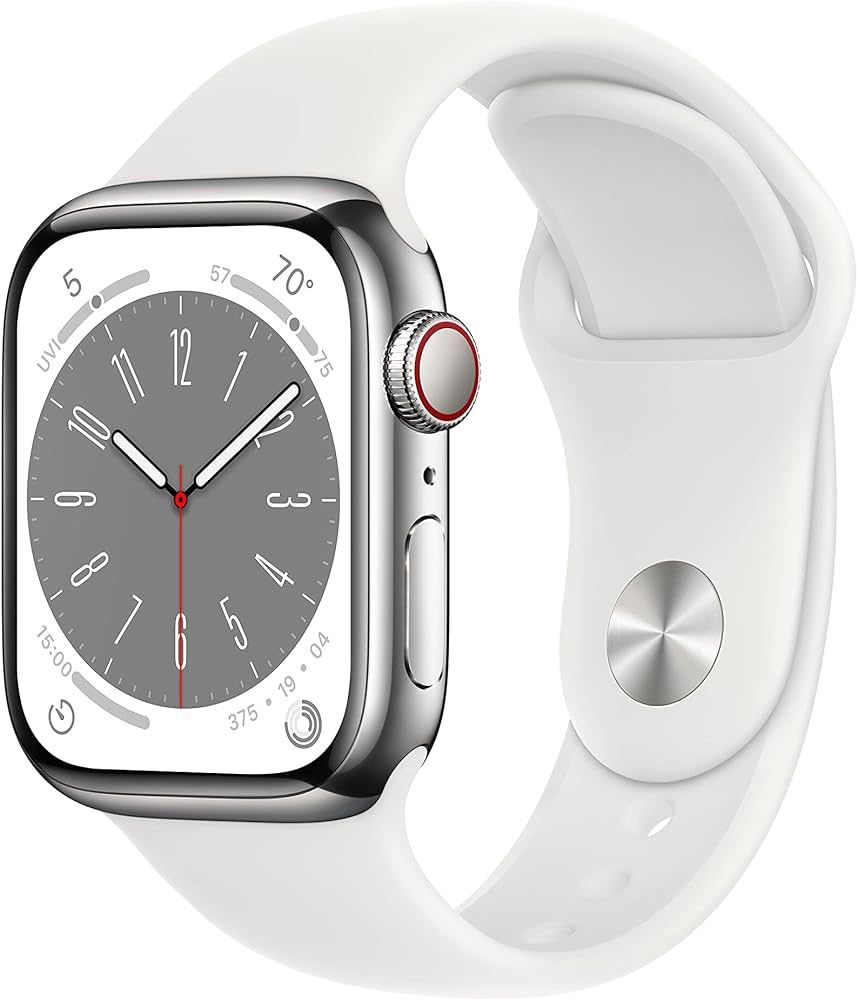 Apple Watch Series 8 [GPS + Cellular 41mm] Smart Watch w/Silver Stainless Steel Case with White S... | Amazon (US)