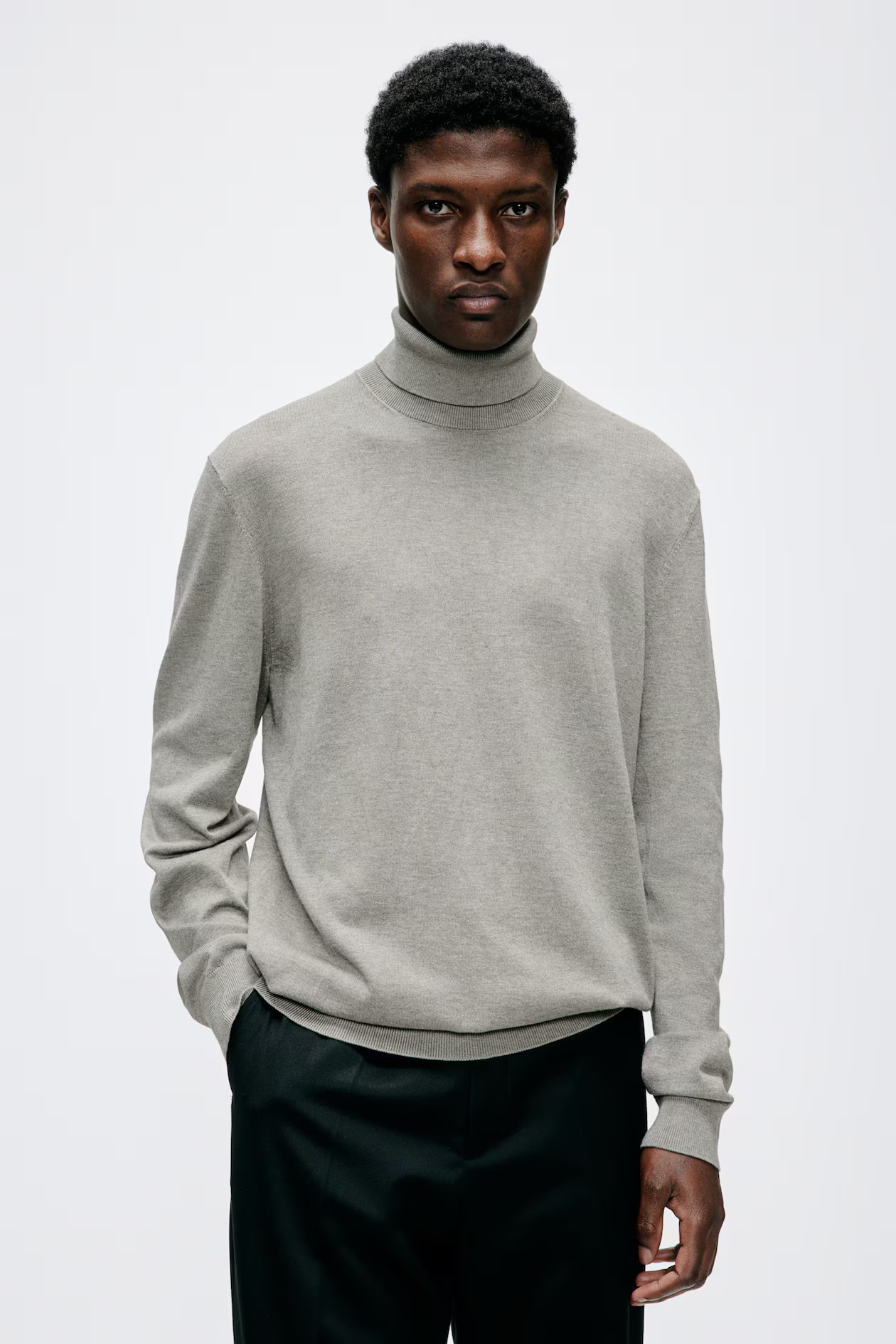 Slim Fit Fine-Knit Turtleneck Sweater - Beige melange - Men | H&M US | H&M (US + CA)